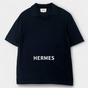 美品 HERMES エルメス 半袖 ポロシャツ 無地 薄手 カットソー 黒 L / J&NREUSE メンズ トップス