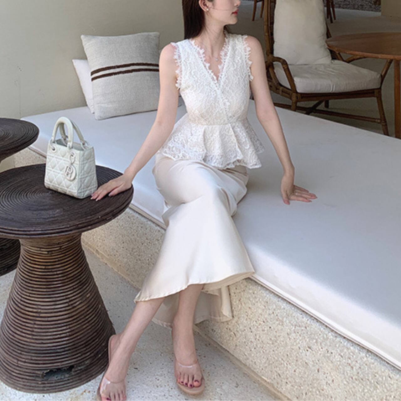 ペプラムレース ノースリトップス 2color T120