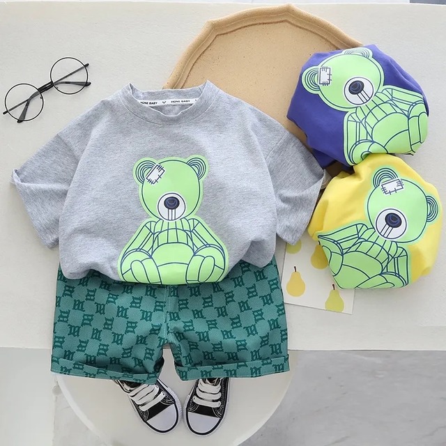 【即納】ロボットくまちゃんロゴ半袖シャツショートパンツセット