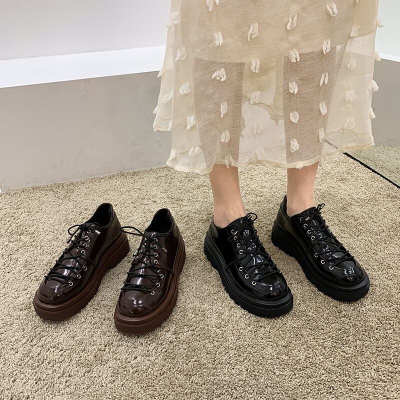 シングルスプリングレッドブラックカジュアルレザー 靴 シューズ 春物 ラウンドトー フェイクシューズ48884629603