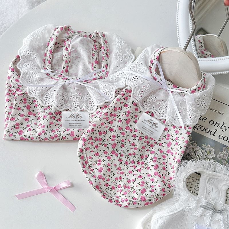 小花柄のコットンカットソー(ローズピンク) 犬服 00639