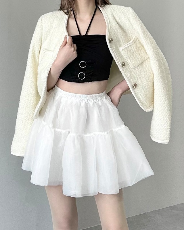sheer volume frill mini skirt / white