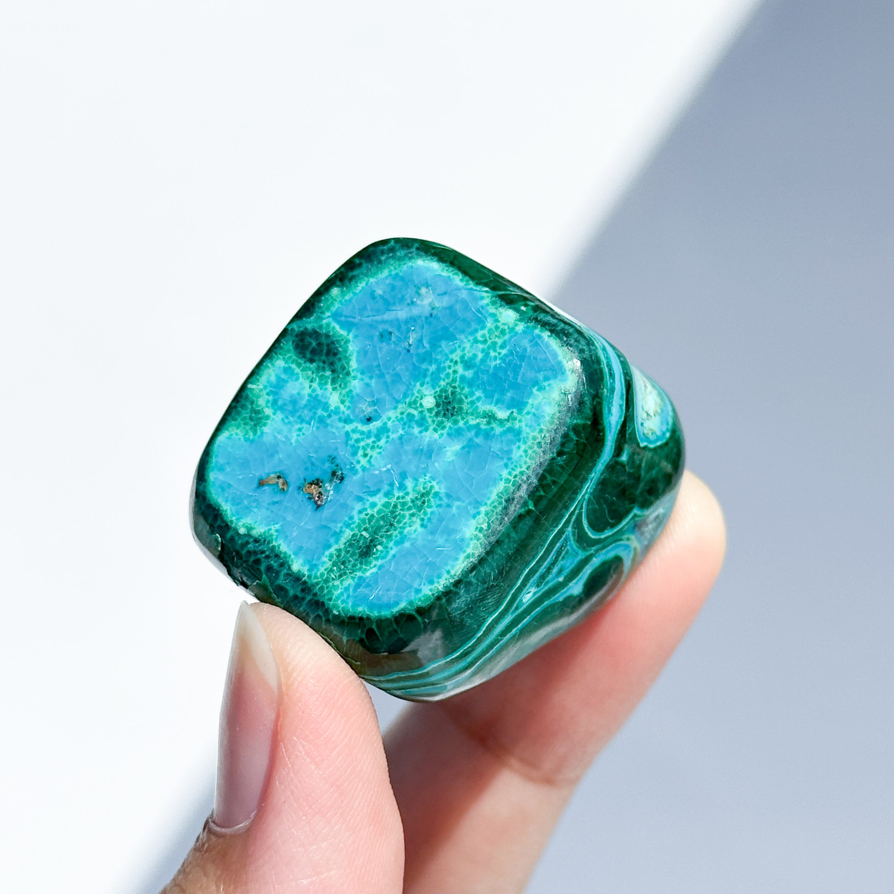 マラカイト/クリソコラ混合石　ハーフカット マラカイト with クリソコラ（マラコラ） タンブル12