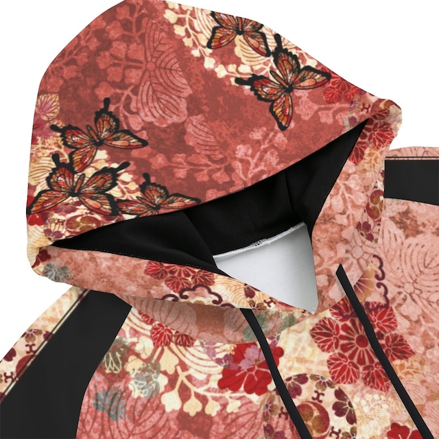 和紋様装飾　珊瑚　和柄　ユニセックスパーカー　ラグランスリーブ