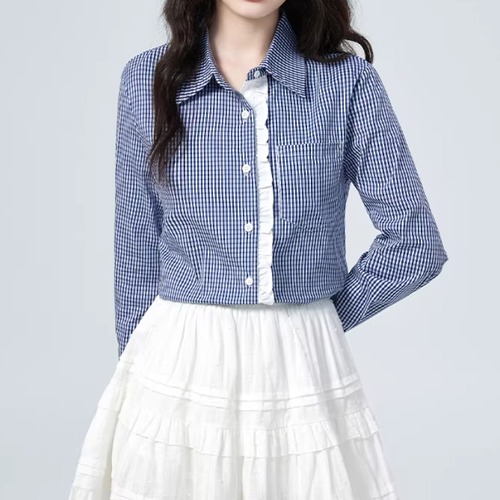 センターフリルチェック柄ブラウス ・10563