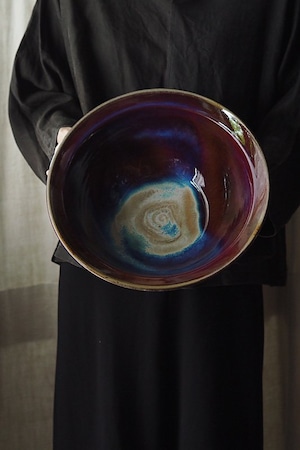 変化し滲む釉薬 水鉢-vintage pottery bowl