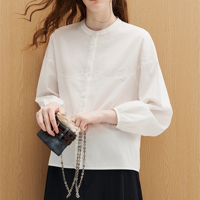embroidery stand collar blouse