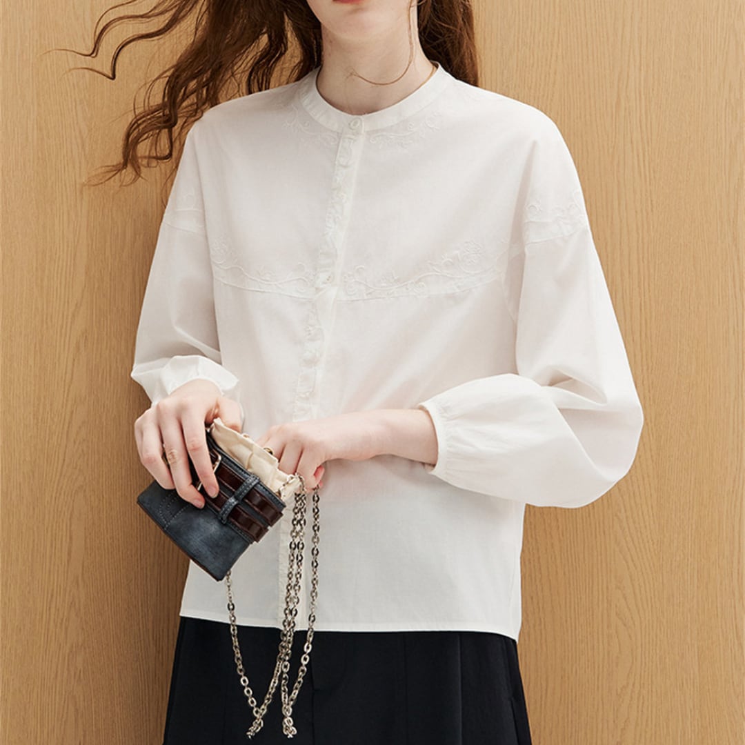 embroidery stand collar blouse