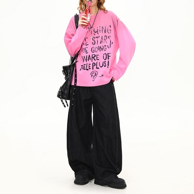 pink fade lettering long tee　ピンクフェードレタリングロングティー　J1476