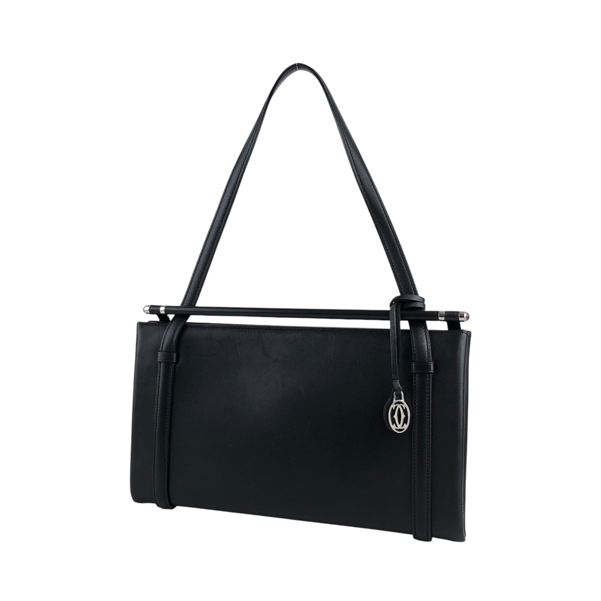 【美品】カルティエ カボション ハンドバッグ フォーマル カーフ レザー 黒 Cartier カルティエ カボション ハンドバッグ ブラック レザー ミニ