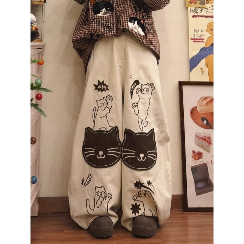 ✿猫の顔がいっぱいで可愛いすぎる！【BIBULUシリーズ】☆デニムパンツ