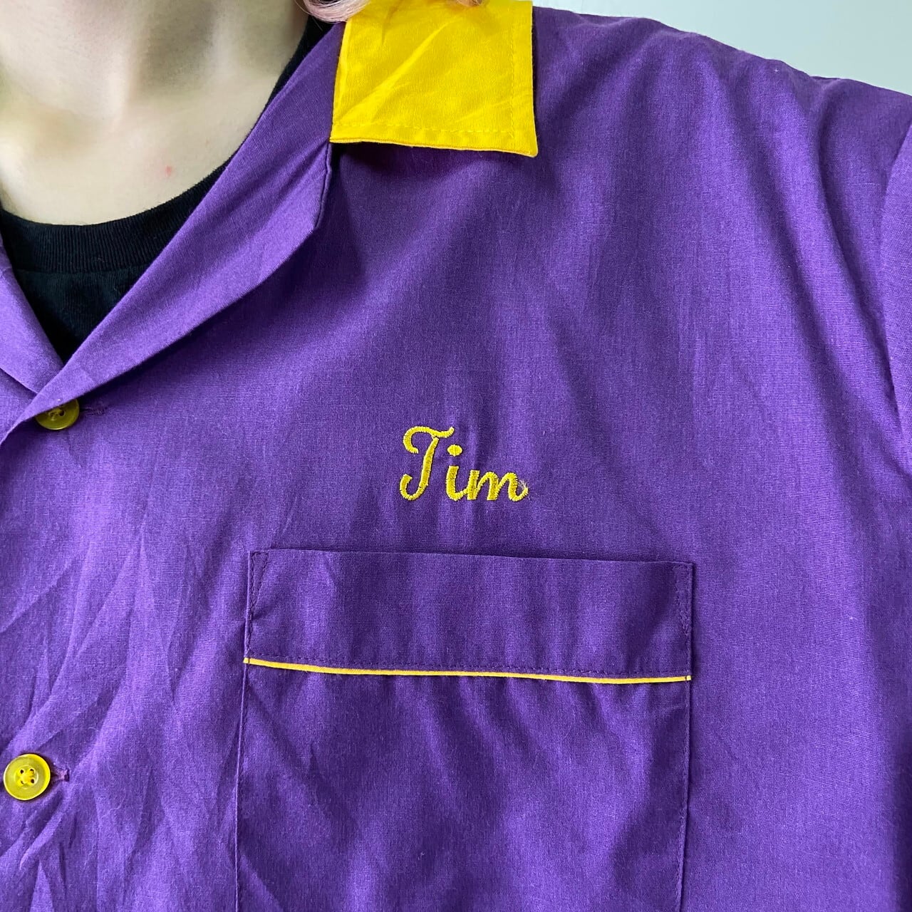00年代 ビッグサイズ HILTON バック刺? 胸ロゴ ボーリングシャツ
