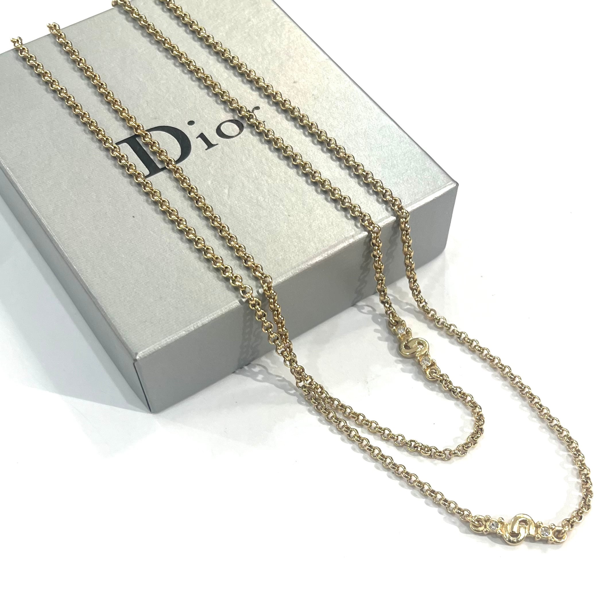 Christian Dior】2822 DIOR CDロゴ ラインストーン ロングネックレス