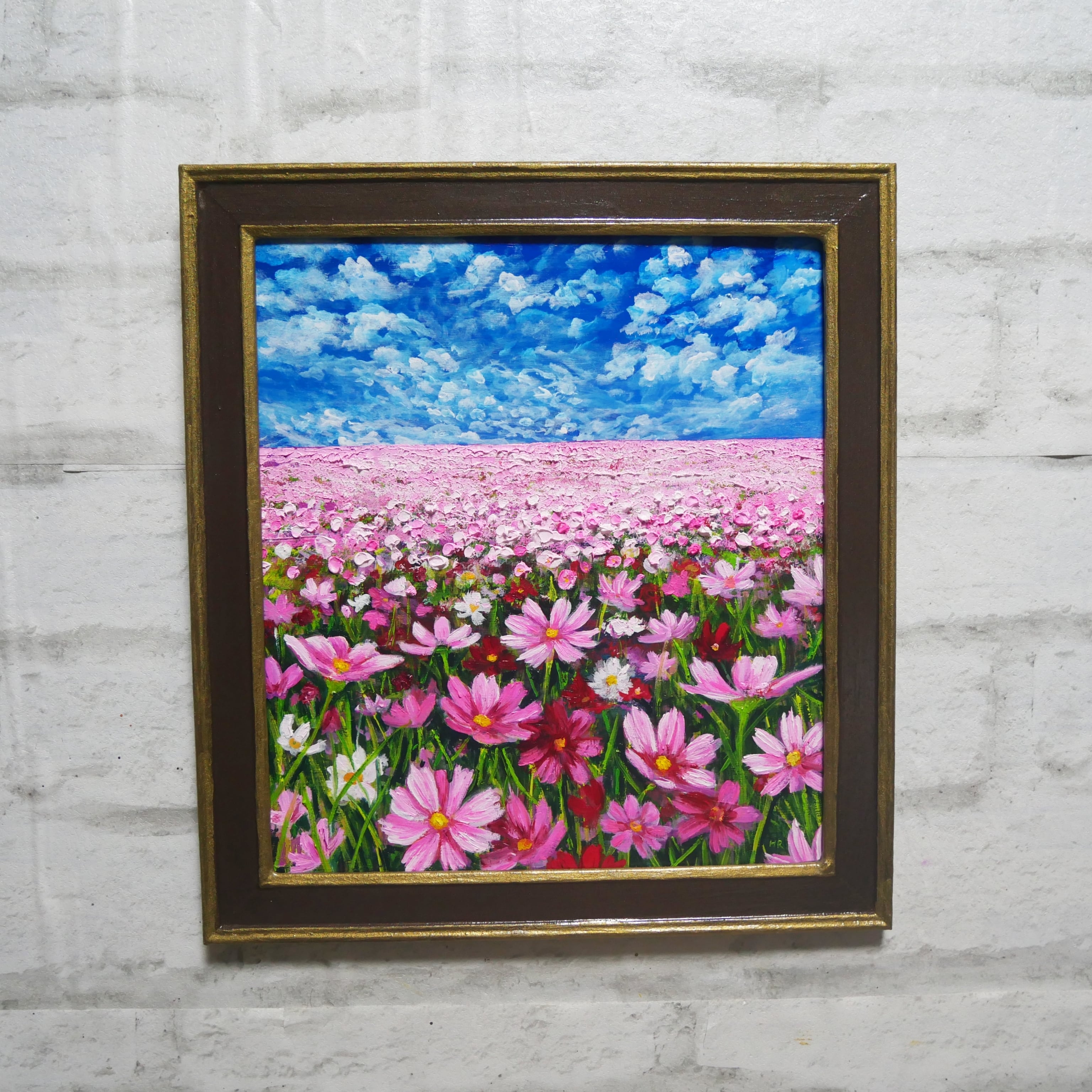 貴美子油彩画 油絵 油彩 油彩画 絵画 絵【秋空とコスモス】 | HIROSHI1990