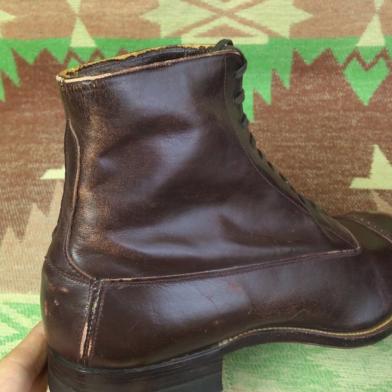 20s～ Silver Bell Cap-Toe Brown Leather Boots（9 D）DEAD-STOCK