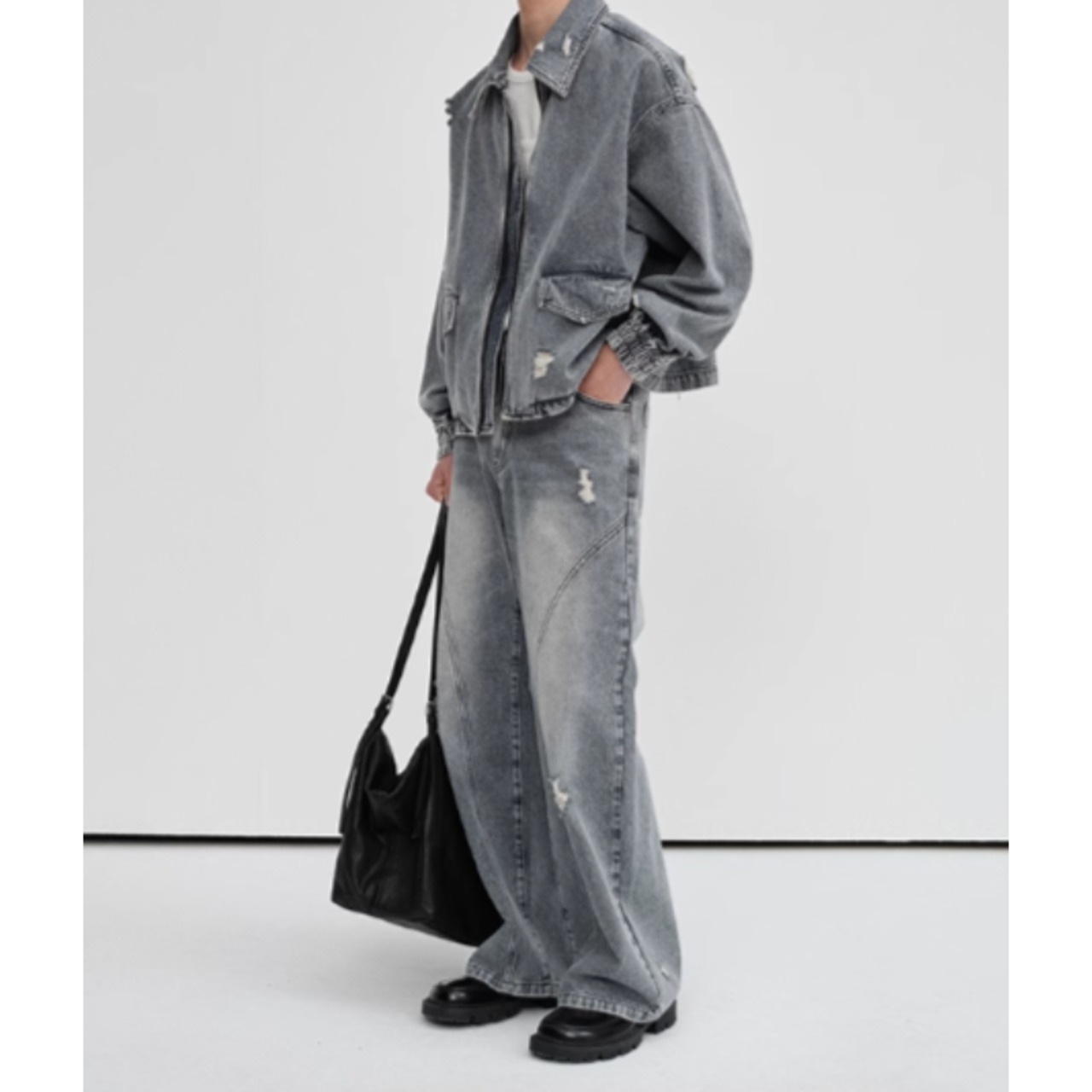 イレギュラークラッシュユーズド調デニム　0895