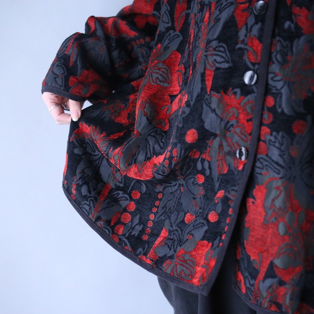 "reversible" beautiful flower motif pattern chenille weave jacket