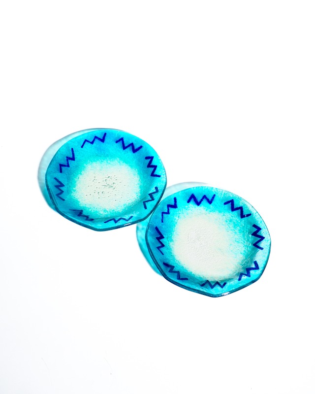 Blue Glass Plate with Geometric Pattern