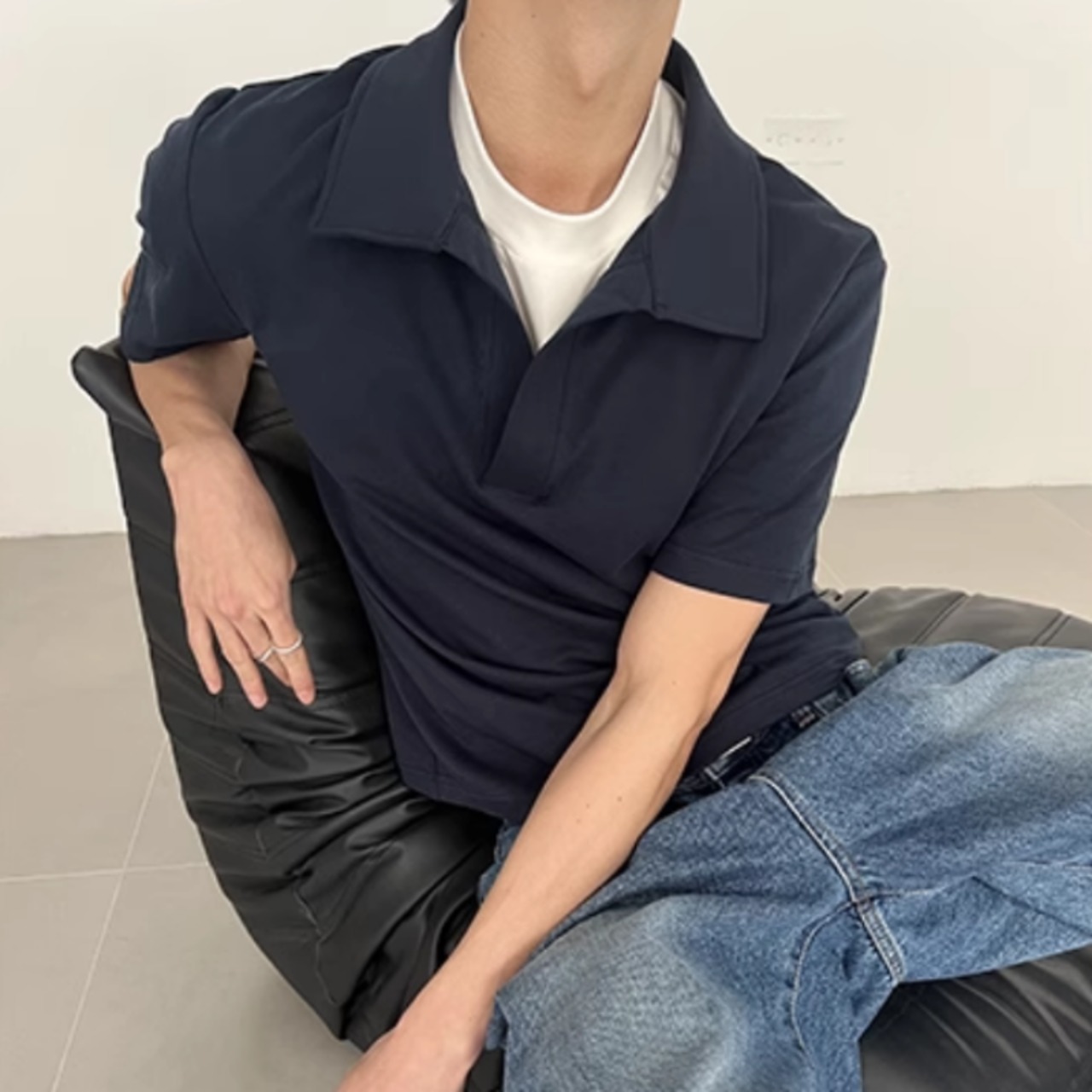 Vネック半袖ポロシャツ　0789