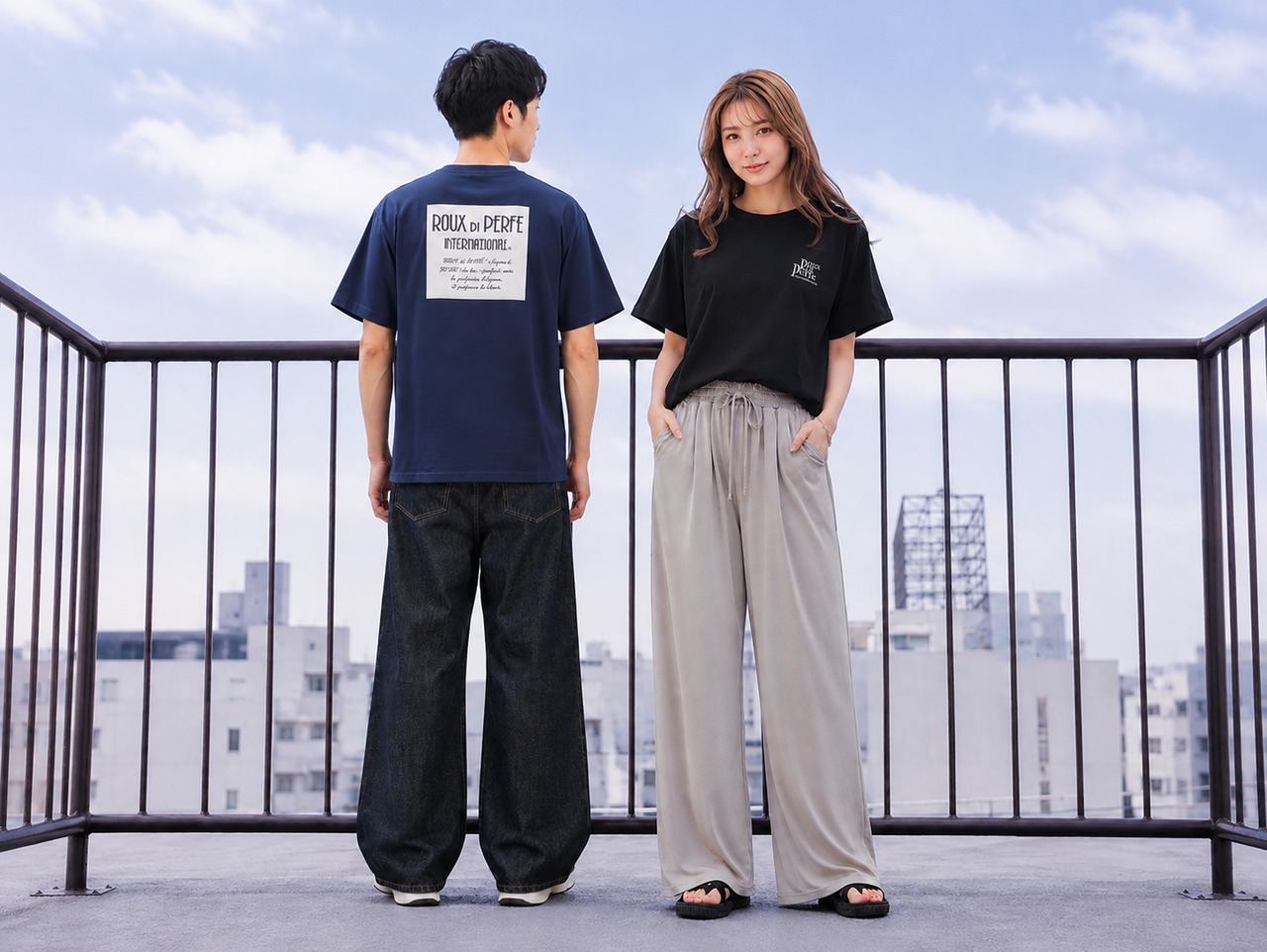 ロゴ刺繍×ボックスロゴプリントTシャツ