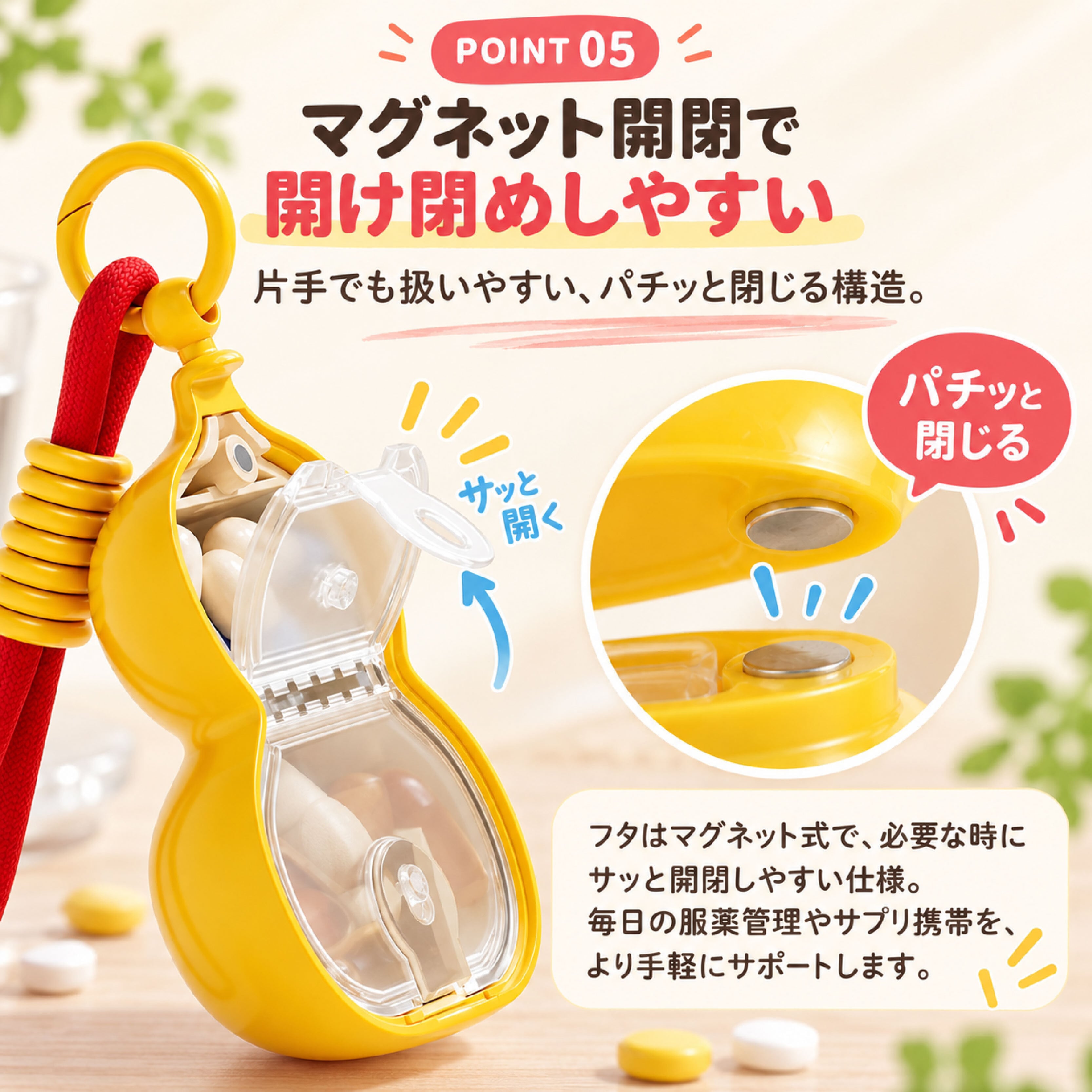 HY 1040 .携帯用ピルケース 2個セット 4分割 マグネット式 薬ケース