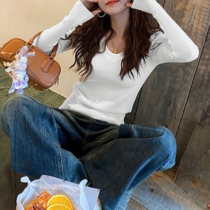 リブニット 裏起毛 Vネック レディース 秋冬 韓国 ニット セーター きれいめ 大人 カジュアル シンプル 長袖 トップス 防寒 保温 暖かい 厚手 大人可愛い 大人女子