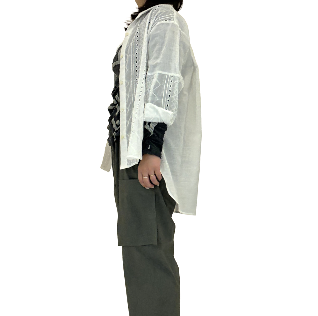 【最新作】綿シャーリングレースオーバーブラウス【262-1133】Cotton shirred lace overblouse