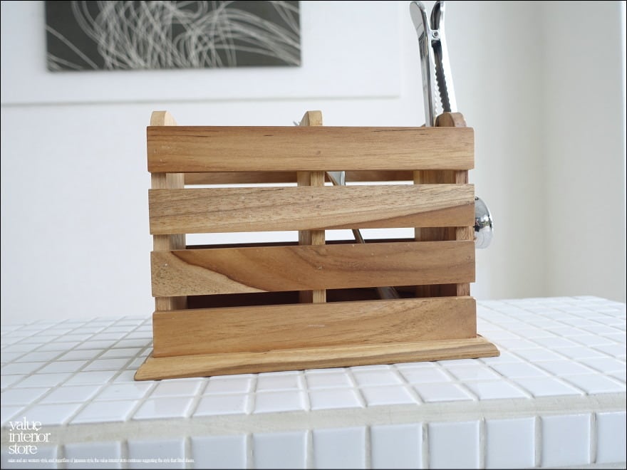 チーク無垢材 カトラリースタンドDoub 箸立て カトラリーホルダー 手づくり ナチュラル キッチン雑貨 マルチホルダー 総無垢材