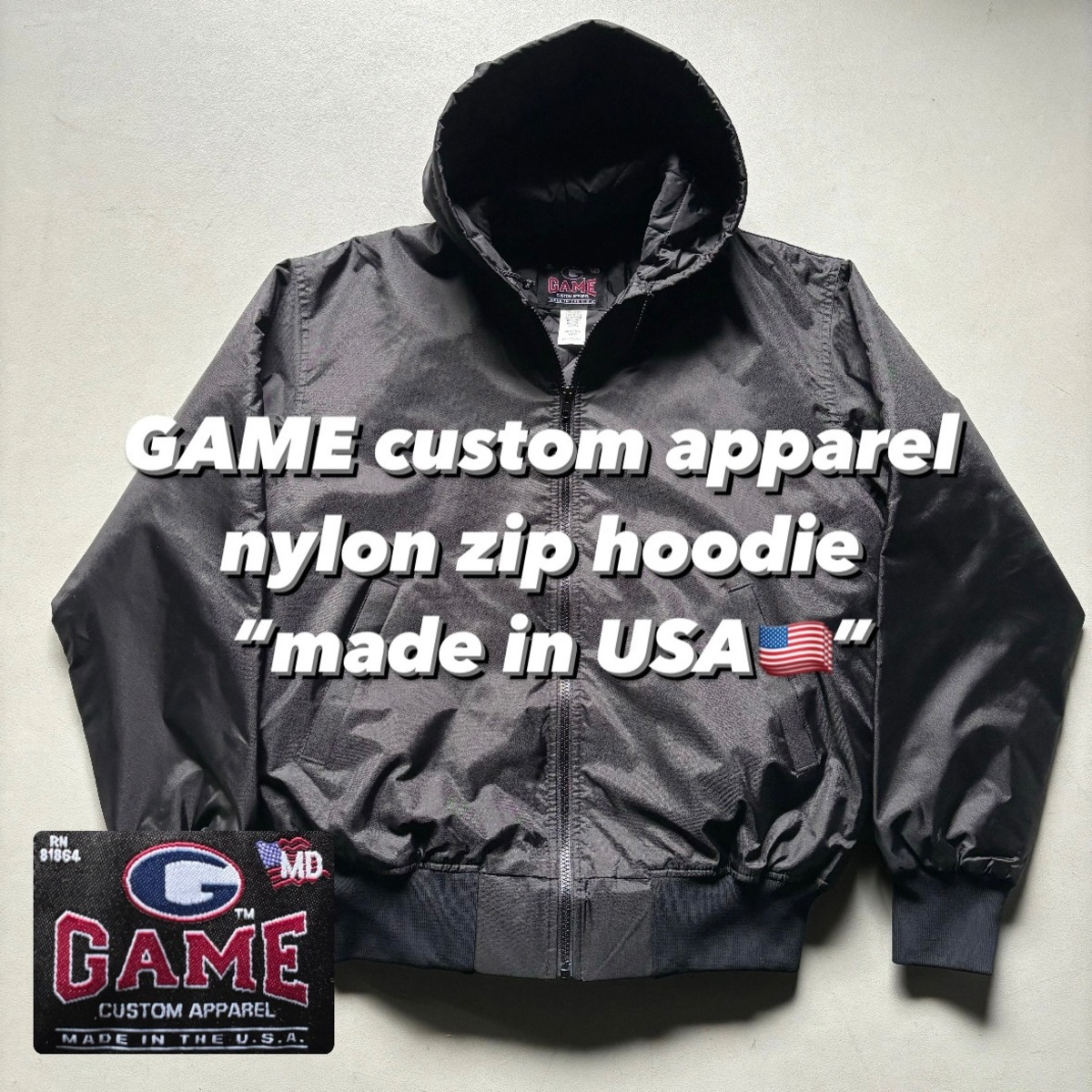 GAME custom apparel nylon zip hoodie “made in USA” ゲームカスタム 
