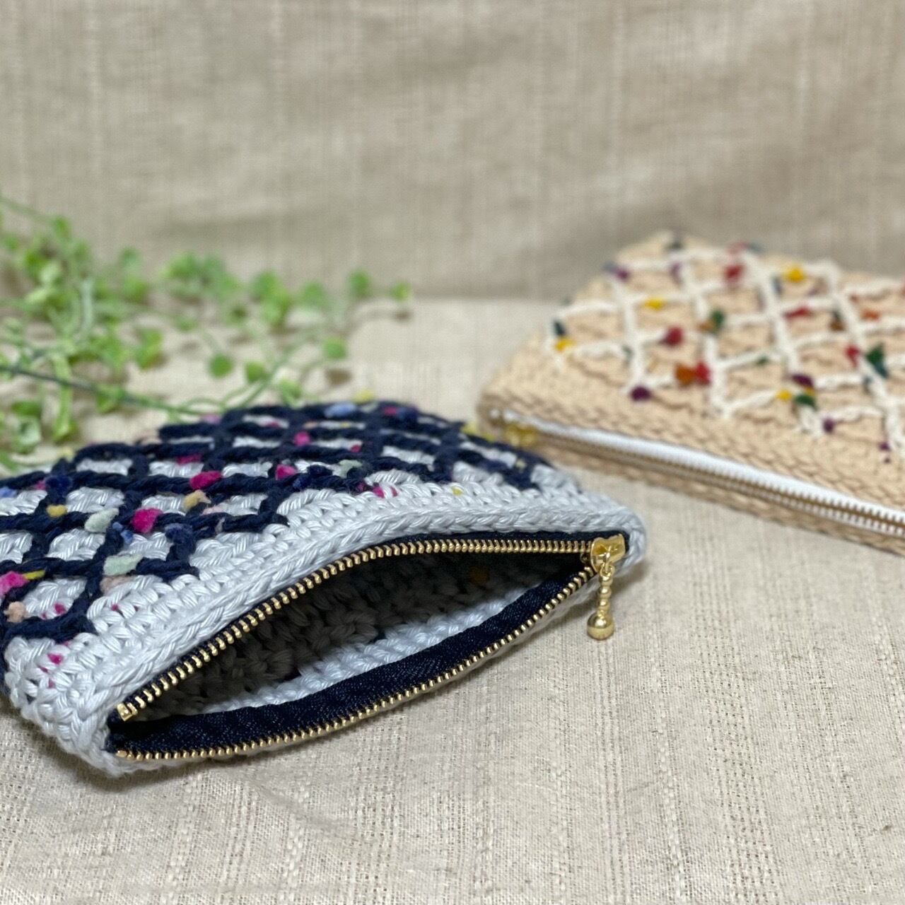 ファスナーポーチ❃ポンポンネップ❃2色 | Pocket Crochet ❃ポケット