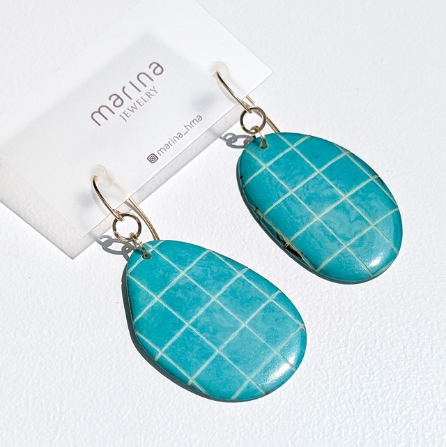 14kgf Checkered Tagua Nuts pierced earrings / clip on GRN