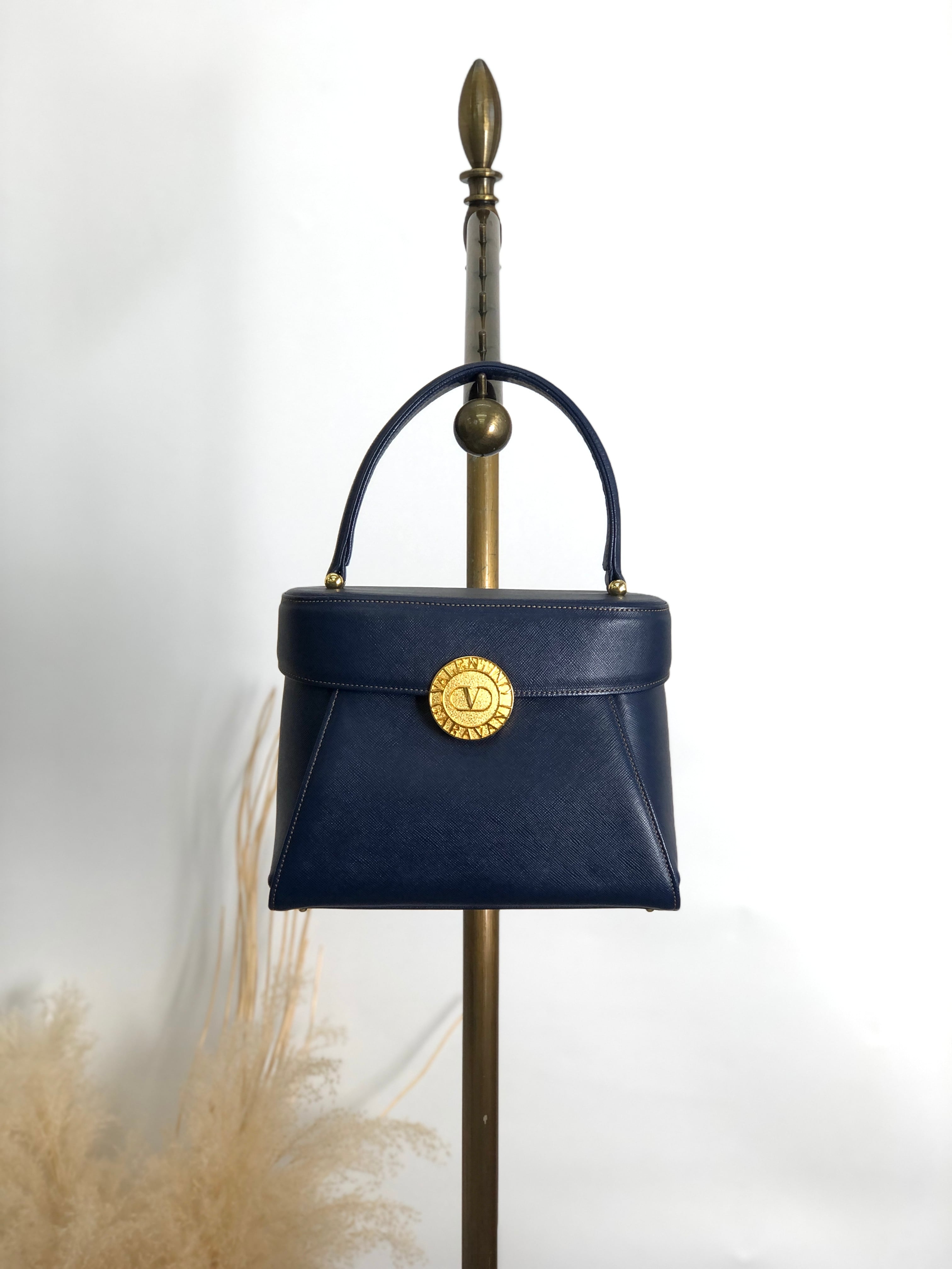 VALENTINO GARAVANI ヴァレンティノガラヴァーニ ハンドバッグ ブルー メダル レザ トップハンドル vintage ヴィンテージ オールド d5kjkj