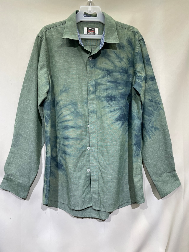 藍染メンズシャツ/長袖/綿麻ポリ混/L[aim602-127]送料無料