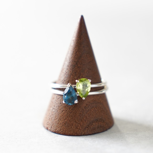 天然石のペアシェイプシンプルリング シルバー SV925《送料無料》ペリドット ロンドンブルートパーズ