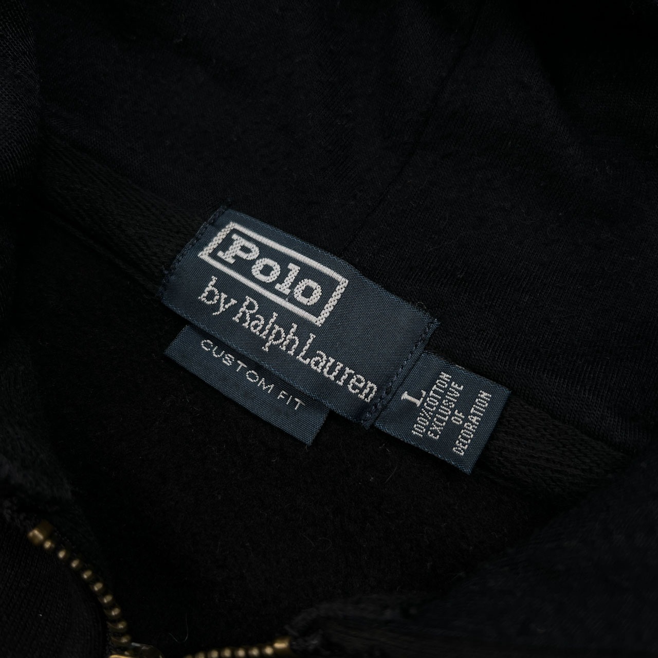 Polo by Ralph Lauren ポロ ラルフローレン ビッグポニー ダブルジップ スウェット パーカー L /ブラック 裏起毛 刺繍ロゴ 袖ゼッケン