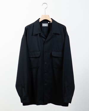 open collar double flap pocket all wool shirt / COLOR:BLACK