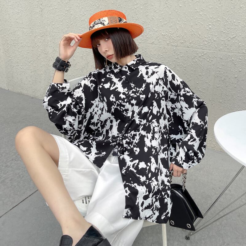 Flowerデザイン シャツ サマー薄手スタンダードスタイル ロング レトロ 夏物 フラワーデザイン ラブタオタオダレンハウス77427291605