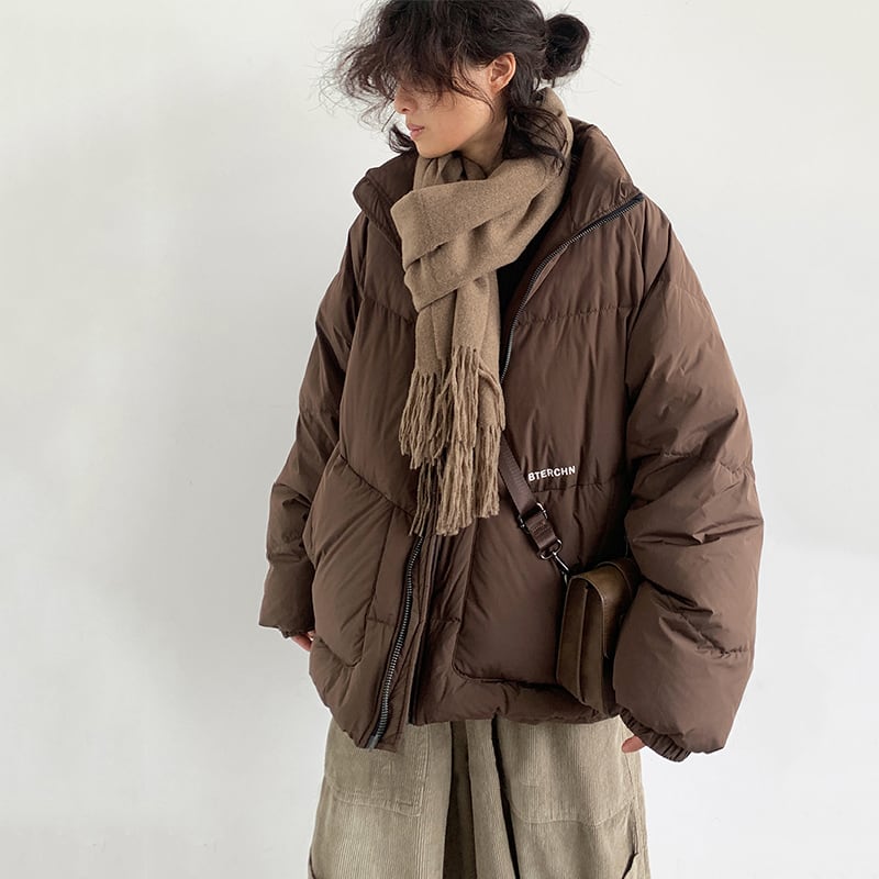 450.1999ブラウン jiwuus焦茶色ボリューム感中綿ジャケット | mblueshop