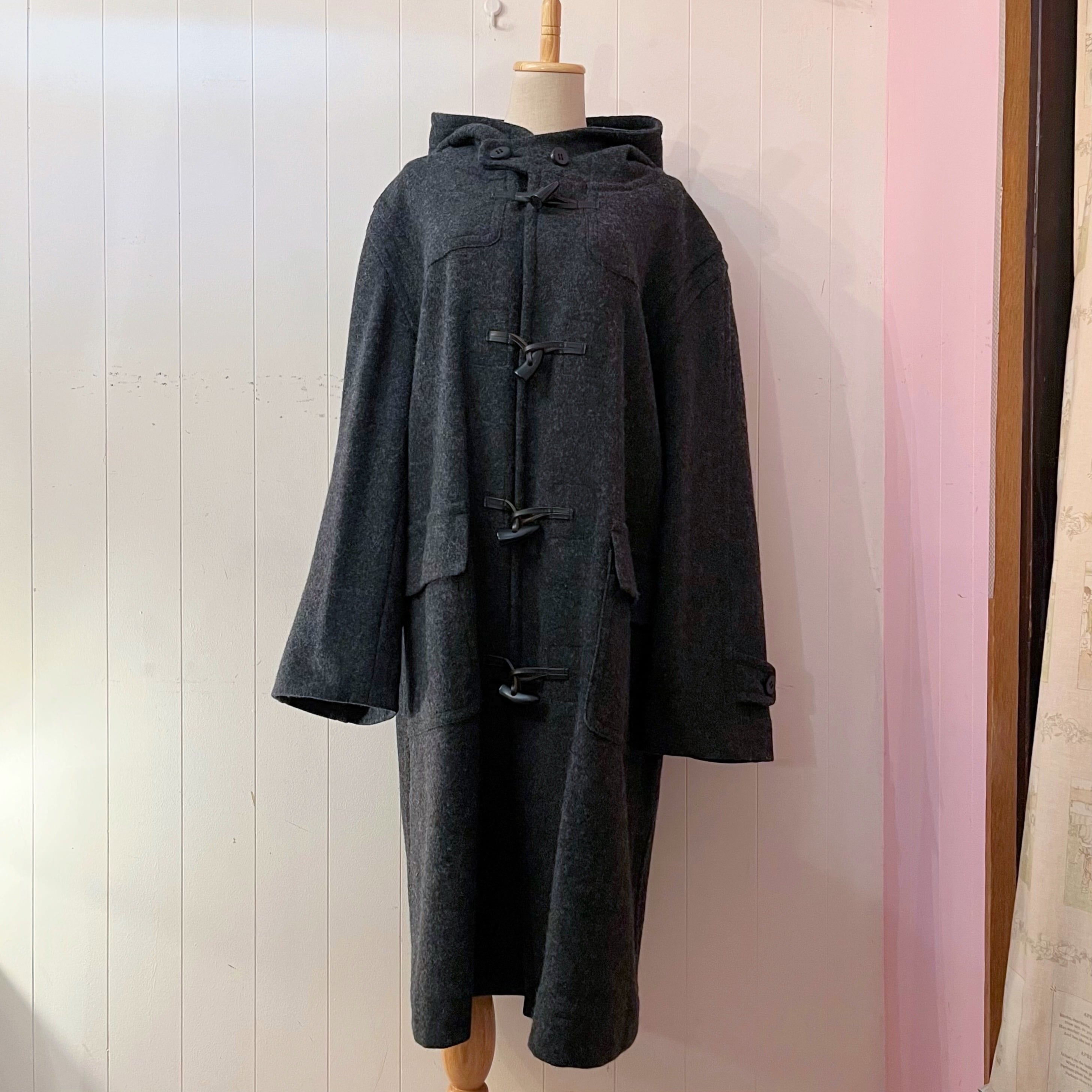 gray big duffle coat