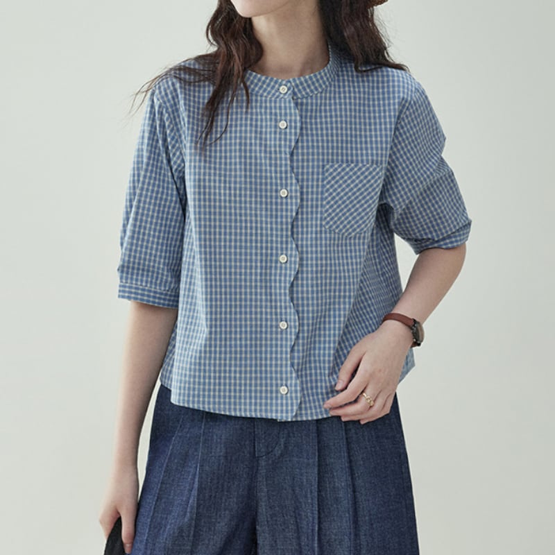 チェック柄ウェーブデザインシャツ M1728