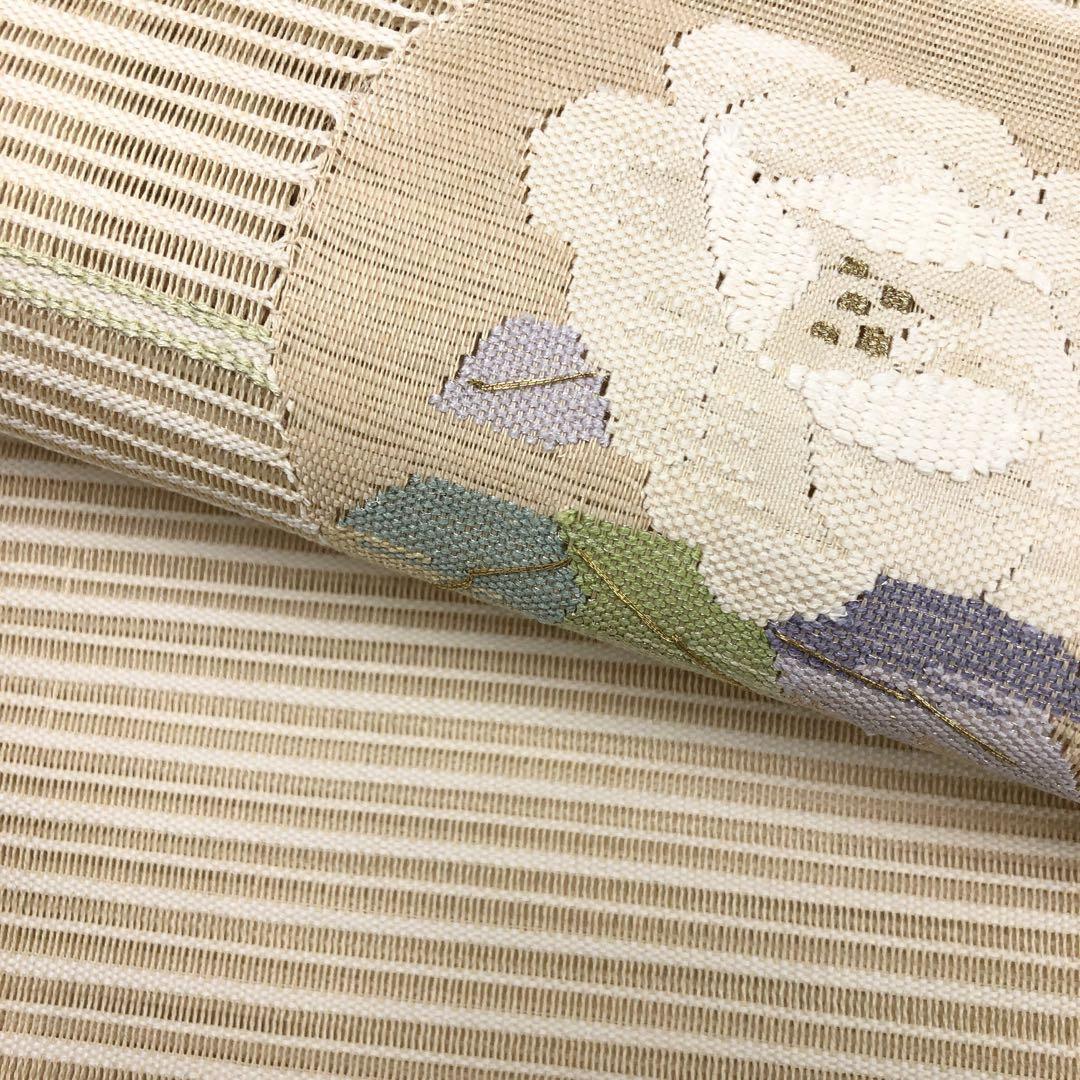 夏帯 名古屋帯 絽 花柄 薄生成色 O-2865 夏帯 名古屋帯 絽 花柄 薄生成色 O-2865
