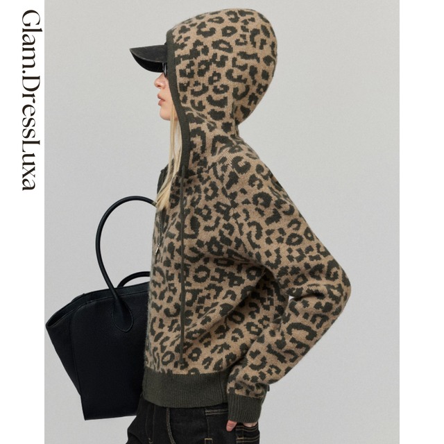 Leopard Knit Zip レオパードニットジャケット_K20