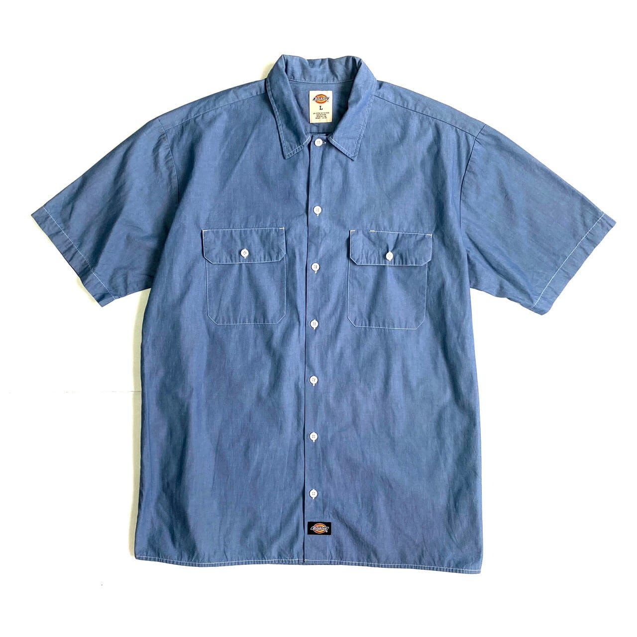 Dickies ディッキーズ シャンブレー 半袖ワークシャツ メンズl 古着 サックスブルー 水色 半袖シャツ Sa2107 Cave 古着屋 公式 古着通販サイト
