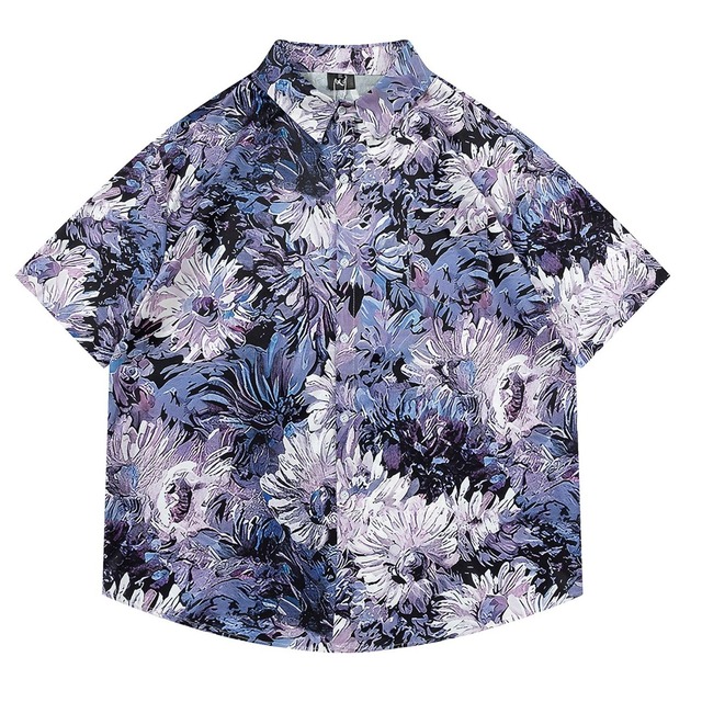 【UNISEX】DAISY PRINT SHORT SLEEVE HAWAIIAN SHIRT M-17834