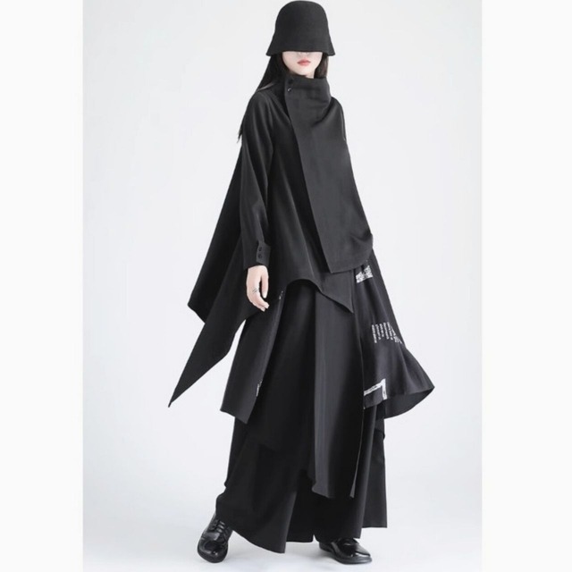 Stand collar asymmetric cape C0776