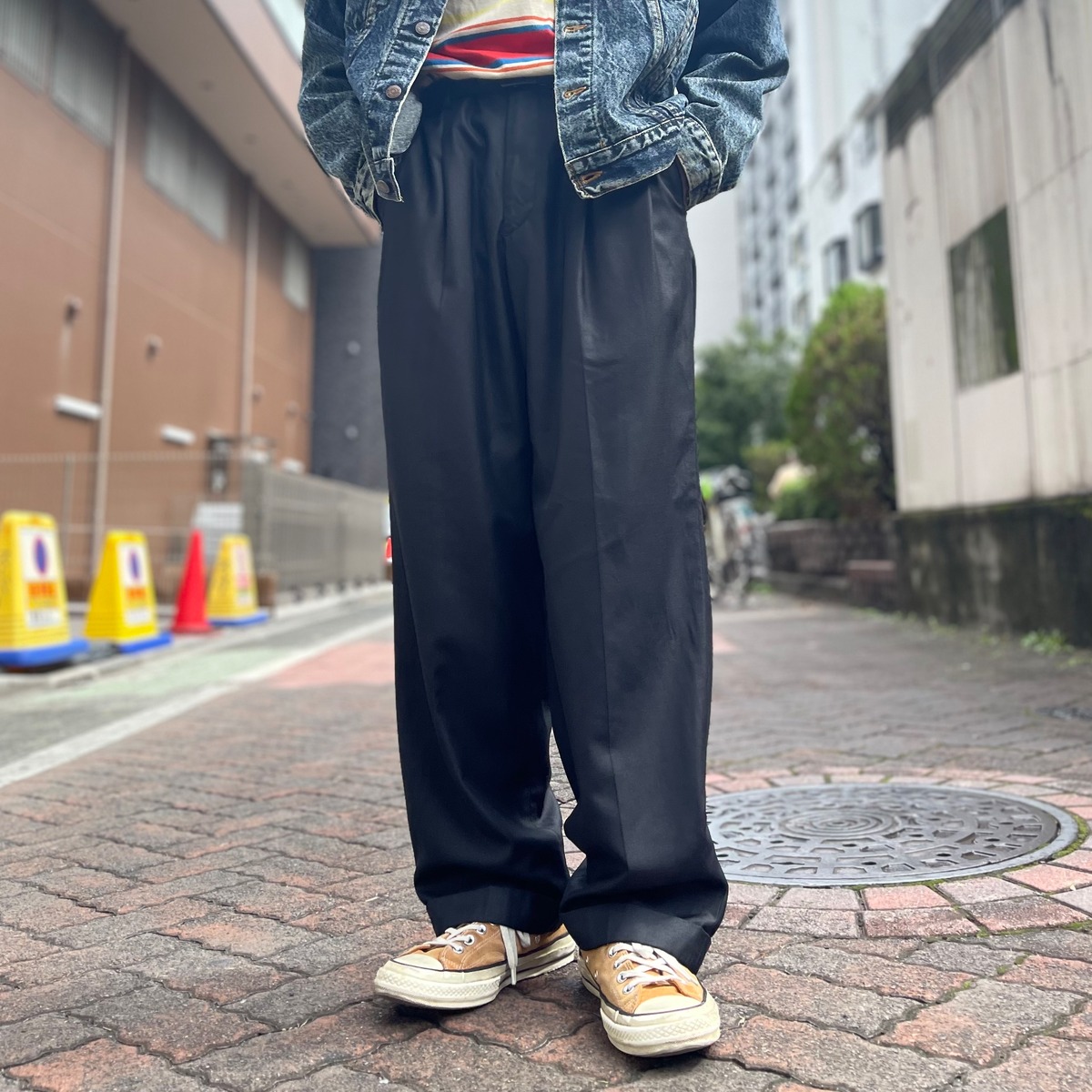 size:W34×L30【 PERRY ELLIS 】ペリーエリス スラックス ブラック 黒 