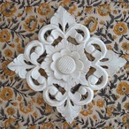 ブロックプリント生地【50cm単位】インド綿  花柄 生成り×イエロー×グレー #61510-YL1