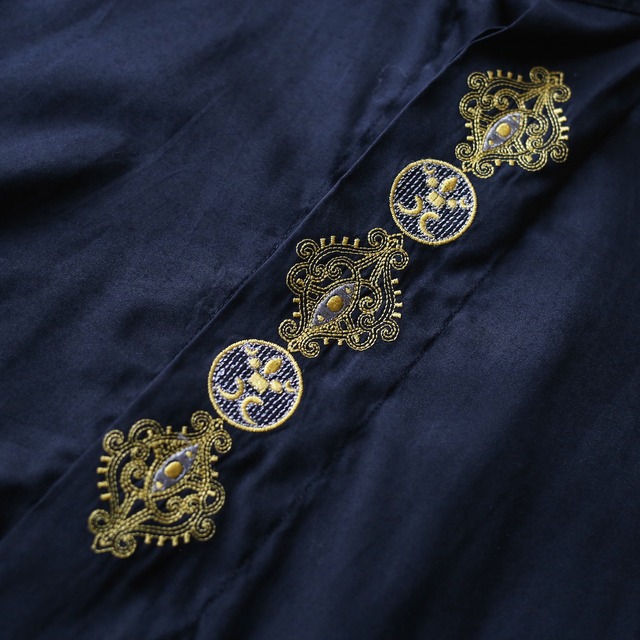 "刺繍" elegant design fry-front band-collar minimal mode shirt