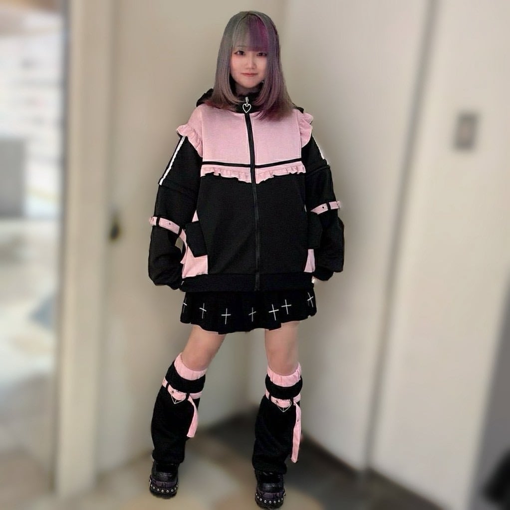 PSYNYXX 猫耳フリルジャージパーカー | 韓国系ユニセックスTHICC