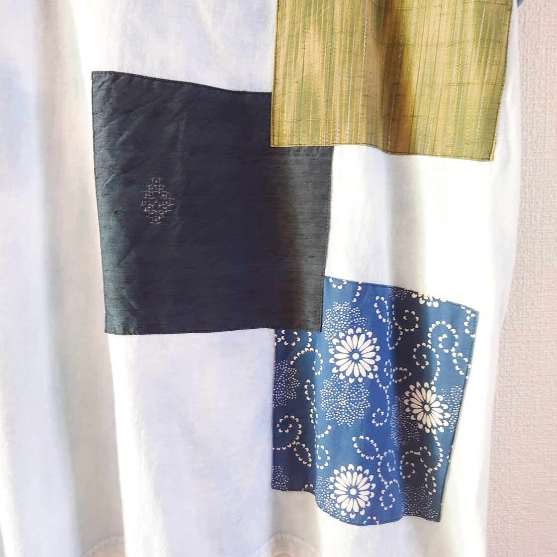 Acote 藍染 デザイン Tシャツ スクエア アート 着物リメイク パッチ 